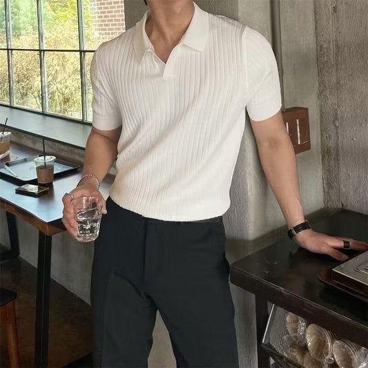 Knit Open Collar Polo