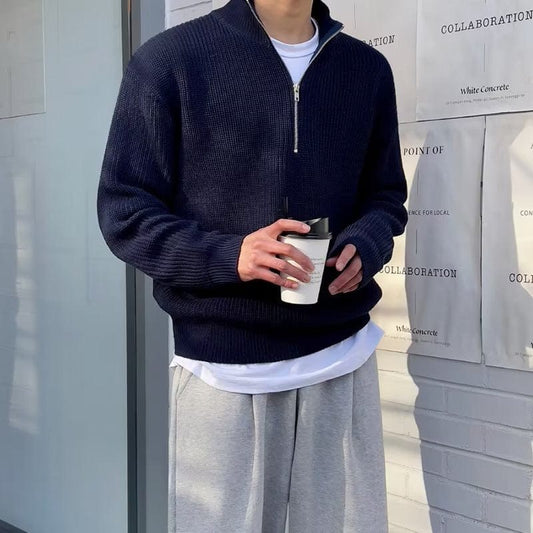 Ribbed Knit Half Zip Sweater