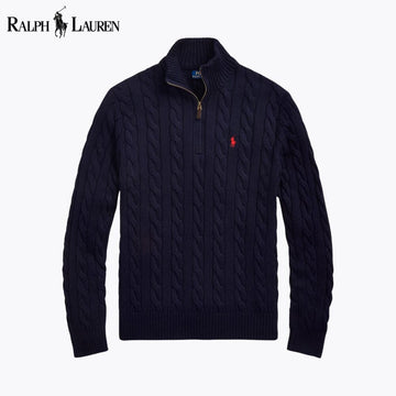 RL Chunky Cable-Knit Cotton Quarter-Zip Sweater